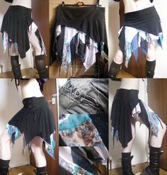 four pictures of different ways to wear a skirt with laces on the bottom and sides