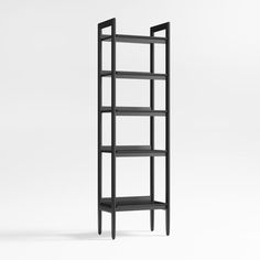 a black shelf with four shelves on each side