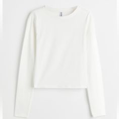 Nwt H&M White Cropped Long Sleeve Tee H&m White Long Sleeve Top, White Long Sleeve Top From H&m, H&m Cotton Tops For Fall, Trendy White H&m Top, H&m White Casual Top, H&m Long Sleeve Tops For Fall, Casual White Top From H&m, Casual White H&m Top, H&m Fall Crew Neck Tops