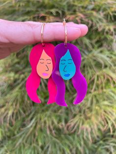 Angela Dangles 🫶❤️ Handmade & designed by us here in Sydney The perfect and playful colour pop of Angelic beauty for your look  Surgical Grade Stainless Steel hoops for sensitive lobes Playful Handmade Hoop Earrings, Whimsical Purple Earrings, Artsy Purple Dangle Earrings, Fun Pink Hoop Earrings, Pink Fun Hoop Earrings, Artsy Pink Jewelry, Acrylics Ideas, Laser Cut Earrings Acrylics, Angelic Beauty