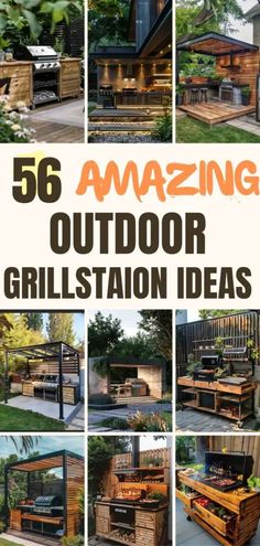 an outdoor grill station made out of pallets and wood with the words amazing outdoor grill station ideas