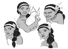 the character sheet for disney's princess poca, which features different expressions and hair styles