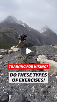 a man standing on top of a rocky mountain next to a sign that says training for hiking? do these types of exercises