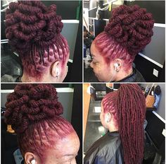 Loc / pipe cleaner bun Coloured Dreadlocks, Pipe Cleaner Loc Styles, Faux Locs Tutorial, Healthy Locs, Locs Tutorial, Red Locs, Sisterlocks Styles