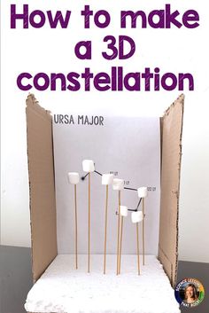 an open cardboard box with toothpicks in it and the words how to make a 3d constellation