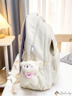 BirdinBag - Versatile Letter Patch Backpack for Students - Ideal for School, College, and Travel Student Shoulder Bag Backpack, Portable Student Shoulder Bag Backpack, Large Capacity Cream School Bag, White Large Capacity Shoulder Bag For Study, Portable White Backpack For Back To School, Cream Backpack For Travel And Back To School, Back To School Backpack Shoulder Bag, Back To School Large Capacity Cream Backpack, Beige Backpack With Zipper Closure For Study