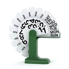 a green and white clock with numbers on it's face in front of a white background