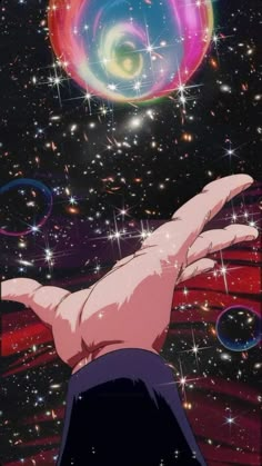 an anime character reaching up to the stars