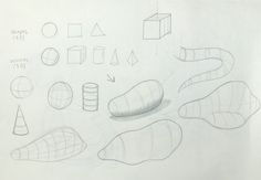 a drawing of different shapes and sizes of bread on a sheet of paper with markers