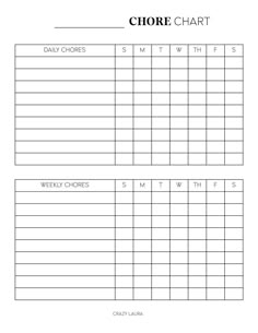 a printable chore chart is shown in the form of a blank sheet for students to use