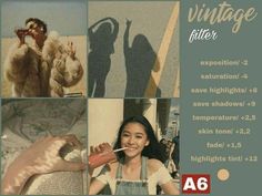 an advertisement for the vintage filterr, featuring photos of people in overalls and fur coats