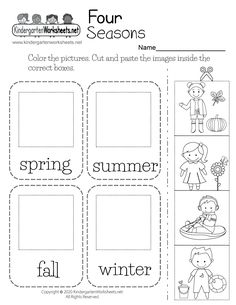 four seasons worksheet with pictures and words to help students learn how to write