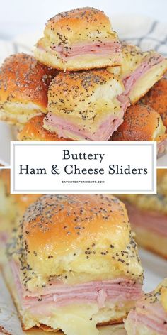 ham and cheese sliders stacked on top of each other