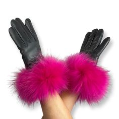 Handmade from genuine leather and finished with a real fur mink cuff these gloves are exquisite. The warm inside is lined with soft velvet. Size- S/M Pair them with our mink earmuffs and mink purse for a sumptuous outfit! Types Of Gloves, Velvet Gloves, Fur Gloves, Fashion Gloves, Latex Gloves, Earmuffs, Real Fur, Soft Velvet, Gloves