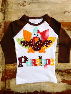 Silly Turkey Personalized Appliquéd Shirt! This set combines several different colors and designs. The top is a 100% cotton top with a heat sealed and sewn on applique. Size Chart Below: Baby Rib L/S Sleeve Raglan Tee This is a fitted shirt, I recommend rounding up...My daughter is 6 in a size 8 Size (in)Chest (in) Waist (in) Length (in) Sleeve Length (in) 6-12 m8.5 8 14 12 12-18m9.5 9 15 13 2 y 10.5 10 16 14 4 y 11.5 11 18 15 6 y 12.5 12 19 17 8 y 13.5 13 20 18 10 y 14.5 14 21 19 12 y 15.5 15 2 Barney Birthday, Pumpkin Dress, Y 15, Turkey Shirts, Fitted Shirt, Thanksgiving Shirt, Raglan Tee, Thanksgiving Shirts, Dinosaur Birthday