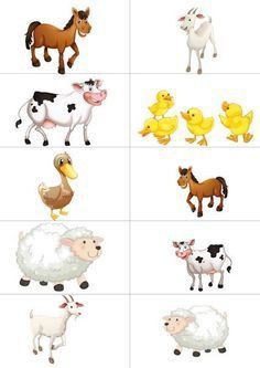 several farm animals and their babies are depicted in this puzzle game, which is based on the same image