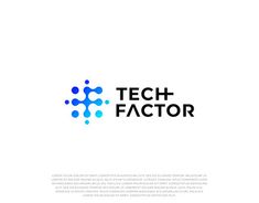 the logo for tech factor is shown in blue and black, on a white background