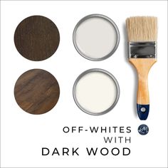 Neutral, off-white paint colors to go with or update dark wood trims, cabinets, floors, and furniture. 

Learn about White Duck, Creamy, Aesthetic White and more with North America's top color expert, Kylie M. 
#beige #darkwood #homeupdate #diy Paint Colors With Dark Wood, Creamy Aesthetic, Off White Paint Colors, Eider White, Dark Wood Trim, Neutral Wall Colors, Off White Paint