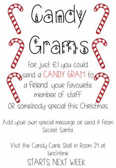 a candy cane christmas card with the words, candy grains for just you could send a candy