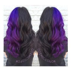 Purple And Black Hair, Half Colored Hair, Grey Balayage, Half Dyed Hair, Half And Half Hair, Split Dye