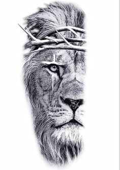 a drawing of a lion wearing a crown of thorns