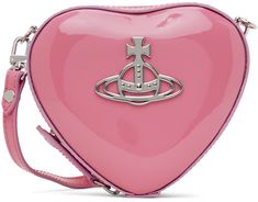 Handcrafted sculptural LWG-certified patent leather shoulder bag in pink. · Detachable and adjustable shoulder strap · Logo hardware at face · Zip closure · Recycled cotton-blend twill lining · Logo-engraved silver-tone hardware · H4.5 x W5.5 x D2.25 Supplier color: Pink Heart Crossbody Bag, Vivienne Westwood Bags, Rich Clothes, Heart Bag, Pretty Bags, Silver Engraving, Pink Mini, Cute Bags, Pink Bag