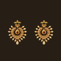 Gold Ruby & Emerald Earrings (108A38239) | Vummidi Bangaru Jewellers Jewellery Images, Gold Earrings Indian, Gold Jhumka Earrings, Gold Jewellry, Gold Necklace Indian, Gold Jewelry Simple Necklace, Gold Necklace Indian Bridal Jewelry, Bangles Design, Gold Pendant Jewelry