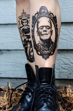 Horror Tattoo Ideas, Frankenstein Tattoo, Halloween Tattoos Sleeve, Monster Tattoo, Marquesan Tattoos, Monster Halloween, Horror Tattoo, Frankenstein's Monster