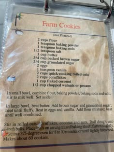 a menu for farm cookies on a plastic bag