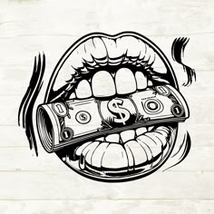 Drawing Logo Design Ideas, Money In Mouth Drawing, Money Mouth Tattoo, Free Cricut Images Svg, Money Logo Design Ideas, Prison Art Drawings Tattoo, Money Bag Drawing Tattoo, Hustle Drawing, Graffiti Money Art