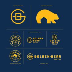 the golden bear logo is shown in four different colors and font styles, including one for each