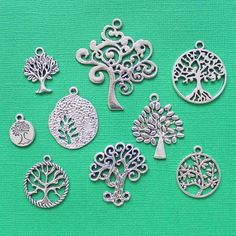 Tree of Life Charm Collection Antique Silver Tone 9 Charms - COL058 | Bohemian Findings Charm Collection, Beading Tools, Beads Bracelet Design, Jewelry Tree, Wine Charms, Drop Beads, Jewelry Tools, Jewellery Making, Key Chains