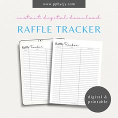 the ultimate digital handmade raffle tracker is shown in front of a white background