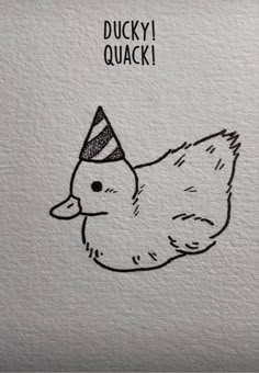 a drawing of a ducky wearing a party hat with the words lucky quack written on it