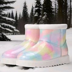 New !! Step Out In Style With These Koolaburra By Ugg Koola Clear Pastel Abstract Waterproof Boots. Perfect For Any Occasion, These Ankle Boots Feature A Round Toe Shape And Pull-On Closure For Ease Of Wear. The Boots Are Made With One-Piece Injection Uppers And Lined With Faux Fur For Added Comfort. The Low Heel Style And Slip-Resistant Rubber Outsole Make These Boots Perfect For Winter, Fall, And Spring Seasons. These Boots Are Also Waterproof And Non-Slip, Ensuring That Your Feet Stay Dry And Casual Pink Rain Boots For Winter, Outdoor Multicolor Waterproof Boots, Casual Boots For Rainy Weather And Winter, Trendy Winter Rain Boots, White Rain Boots For Winter Outdoor Use, White Winter Rain Boots For Outdoor, Casual Rain Boots For Winter, Casual Winter Rain Boots, White Waterproof Rain Boots For Winter