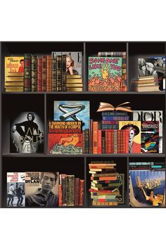 Cultural Books in Shelf Artwork | Andrew Martin Story of My Life Part 2 Books In Shelf, Eclectic Bookshelf, Books Shelf, Story Of My Life, Andrew Martin, House Names, Record Covers, Leather Bound Books, Artist Bio