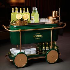 a bar cart filled with bottles and glasses