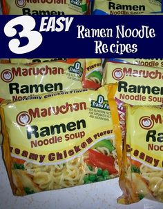 three bags of ramen noodles sitting next to each other