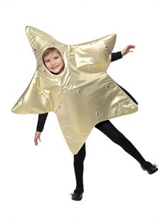 a little boy dressed in a gold star costume