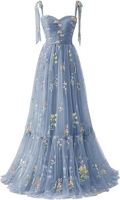 Dusty_Blue Prom Dresses Corset, Tea Length Prom Dress, Flower Prom Dress, Tulle Prom Dresses, Embroidery Tulle, Spaghetti Strap Prom Dress, Floor Length Prom Dresses, Elegant Prom Dresses, Evening Party Gowns