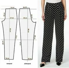 the pattern for this pants is shown in black and white polka dots