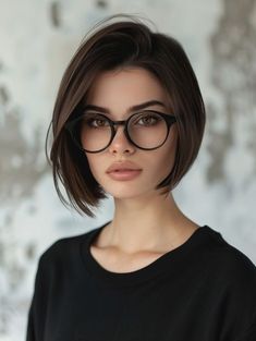 Very Short Straight Hair, Bob Layer, Short Bob Straight Hair, Bob Straight Hair, Short Bob Straight, Straight Short Bob, Chic Glasses, Extensions Hair, Short Hair Styles For Round Faces