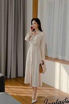 Korean Fashion Classy, Korean Fashion Women Dresses, Neat Casual Outfits, Office Shirt, Easy To Draw, High Fashion Dresses, Elegant Dresses Classy, Korean Girl Fashion