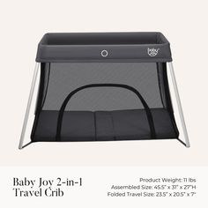 the baby jovy 2 in 1 travel crib is shown with instructions to use it