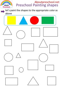 the worksheet for preschool to learn how to draw shapes and color them with markers