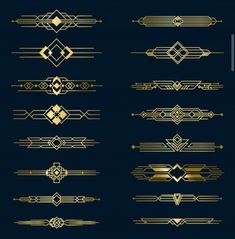 gold art deco design elements on a black background