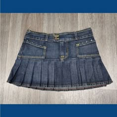 The Famous Von Dutch Denim Pleated Mini Skirt. Listing Is For One Skirt. Brand New Without Tags! Size: Small Approx. Measurements For Size Small; Waist: 14” Hips: 19” Length: 13” Color: Blue Denim | Mini Skirt | Pleated | The Famous Von Dutch Bxo Bxv Von Dutch Skirt, Ptv Concert, Denim Pleated Mini Skirt, 2000s Inspired Outfits, Mini Skirt Pleated, Denim Pleated Skirt, Clothes Upcycle, Pleated Denim Skirt, Tall Skirt