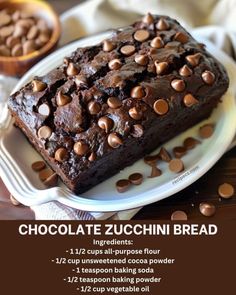 chocolate zucchini bread on a white plate