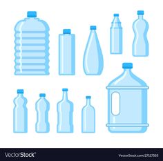 water bottles and jugs set on white background