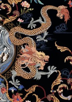 Chinese Dragon Illustration, Floral Print Wallpaper, Dragon Sleeve, Dragon Chino, Dragon Sleeve Tattoos, Asian Dragon, Dragon Illustration, Japanese Dragon, Dragon Pattern